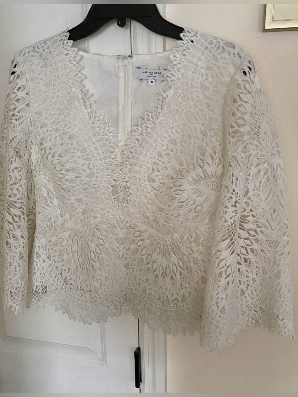Marissa Webb White Crochet Lace V-Neck Blouse